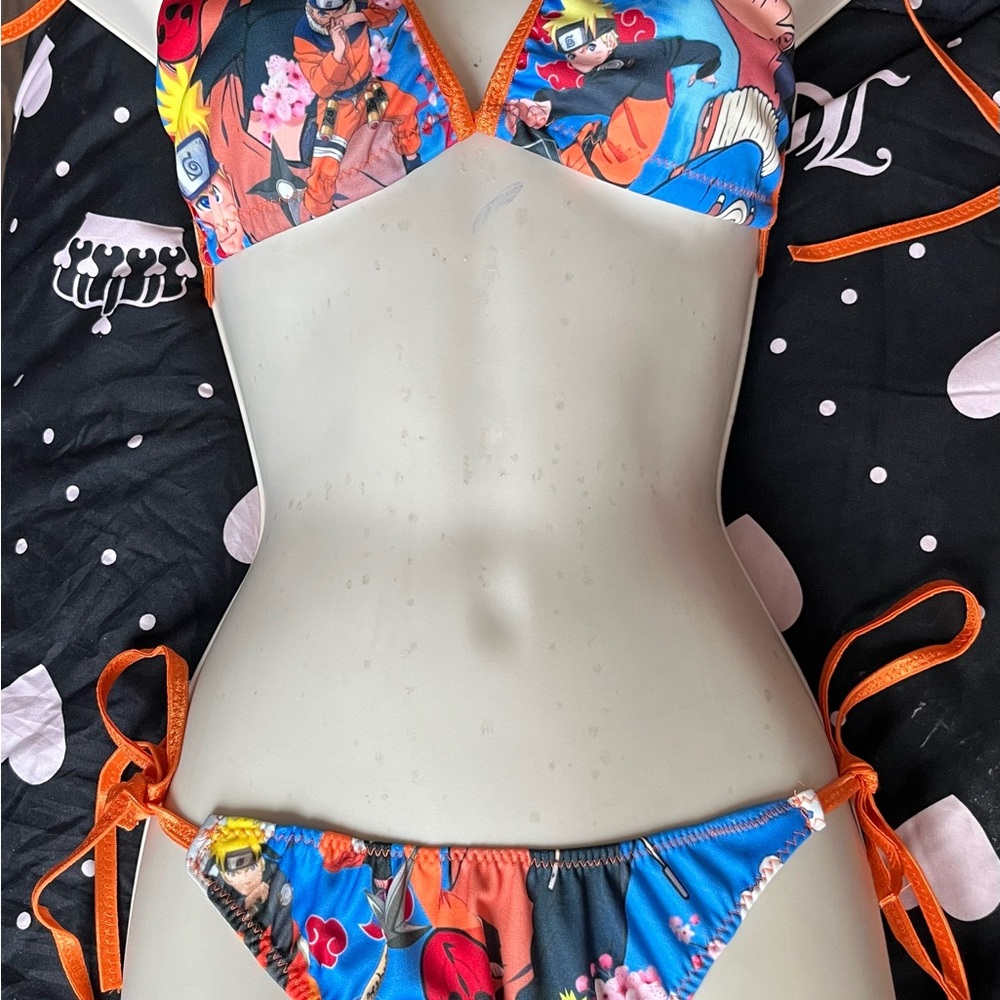 Anime Print Bikini with Orange Ties